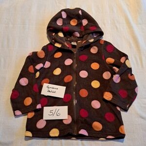 Gymboree girls size 5/6 brown fleece zip up jacket with multi colored polka dots